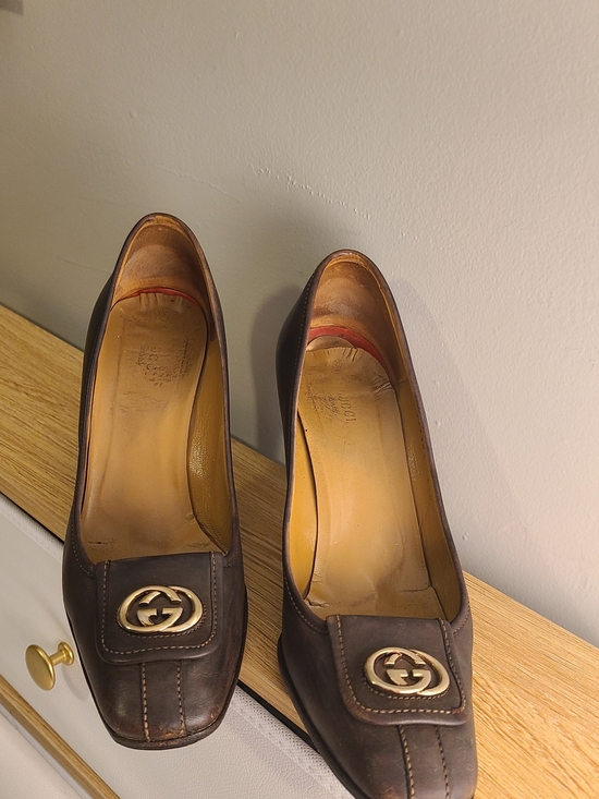 Gucci Shoes - Gucci Brown Leather GG Logo Loafers - Women's